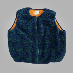 Bellerose Sherpa Fleece Vest Blue Green Plaid Orange Lining Size S